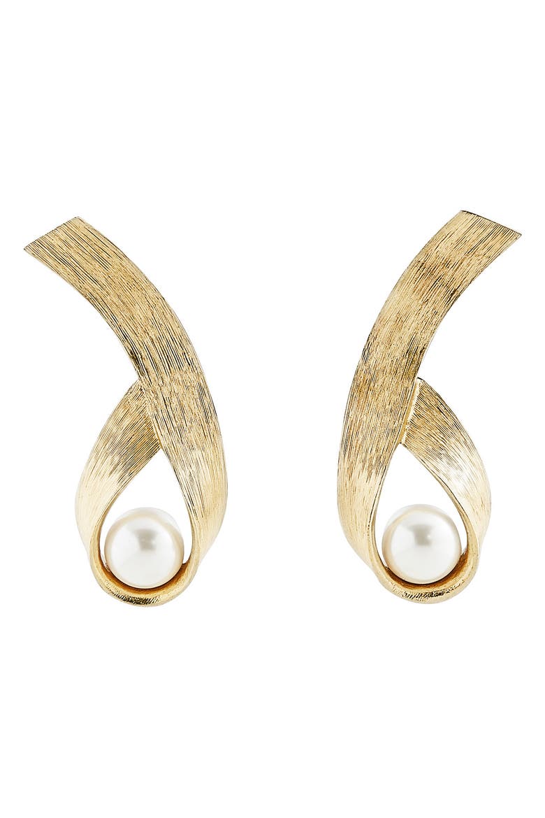 Imitation Pearl Twist Earrings, Main, color, ANTIQUE GOLD