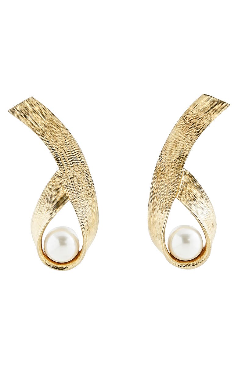 Oscar de la Renta Imitation Pearl Twist Earrings, Main, color,