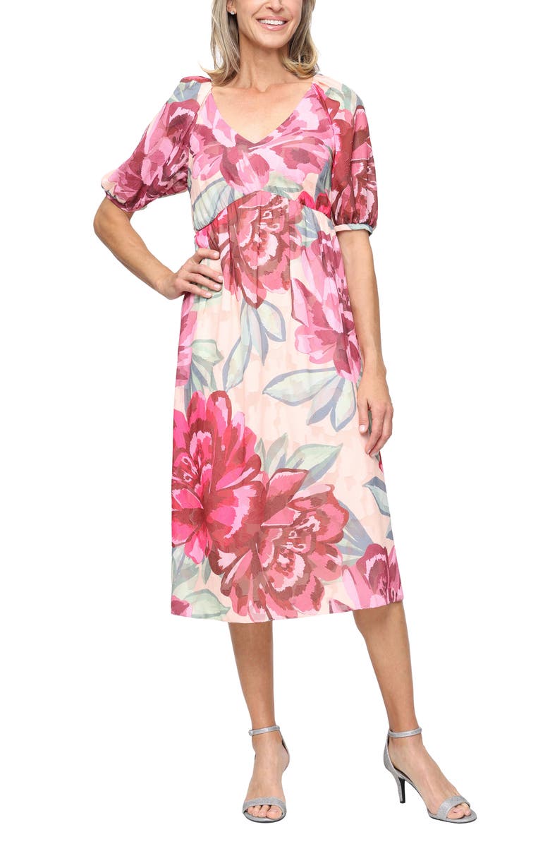 SL FASHIONS Floral Chiffon Cocktail Dress, Main, color, Pink Multi
