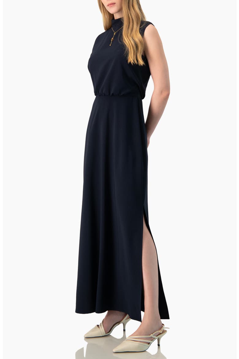 High-Neck Sleeveless Long Dress with Side Slit, Alternate, color, Navy Blue