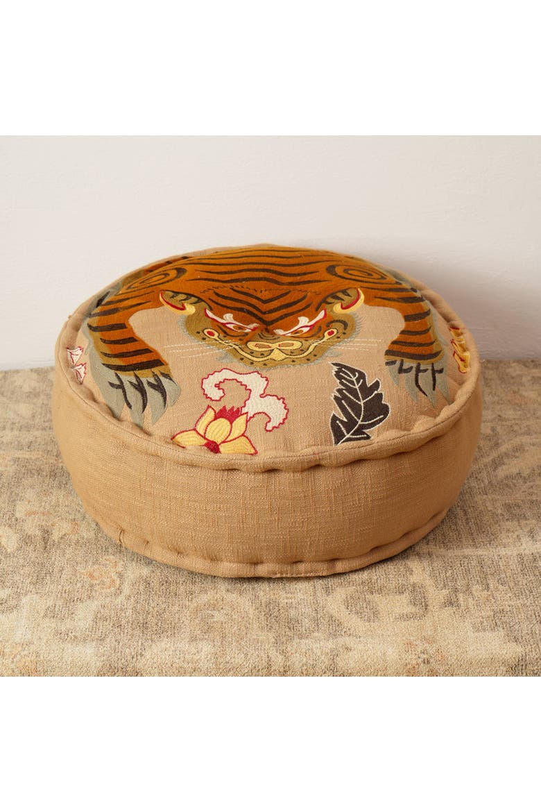 Floor Pouf with Tiger Print Embroidery, Alternate, color, Beige