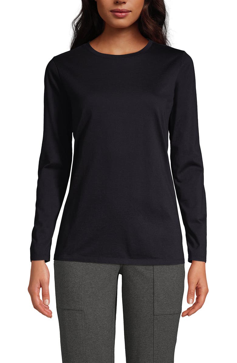 Lands' End Relaxed Supima Cotton Long Sleeve Crew Neck T-Shirt, Main, color, Black