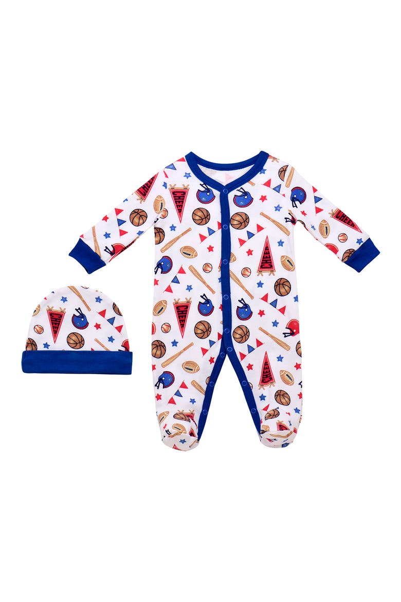 Allover Print Coverall & Knit Cap Set, Main, color, WHITE
