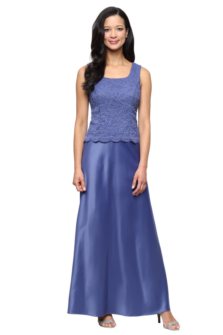 Embroidered Lace Mock Two-Piece Gown with Jacket, Alternate, color, CORNFLOWER