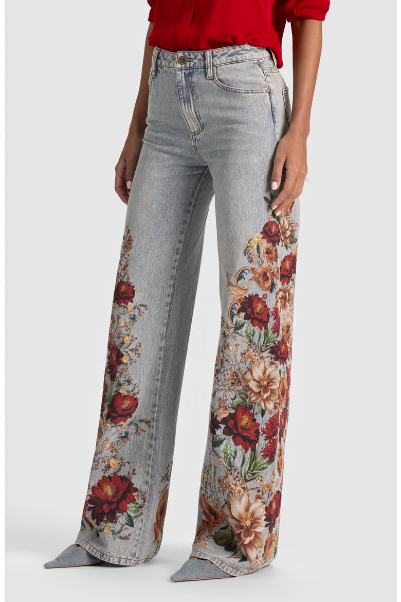 Chic High Waist Floral Embroidered Straight Leg Jeans, Alternate, color, RCKT FLRRD