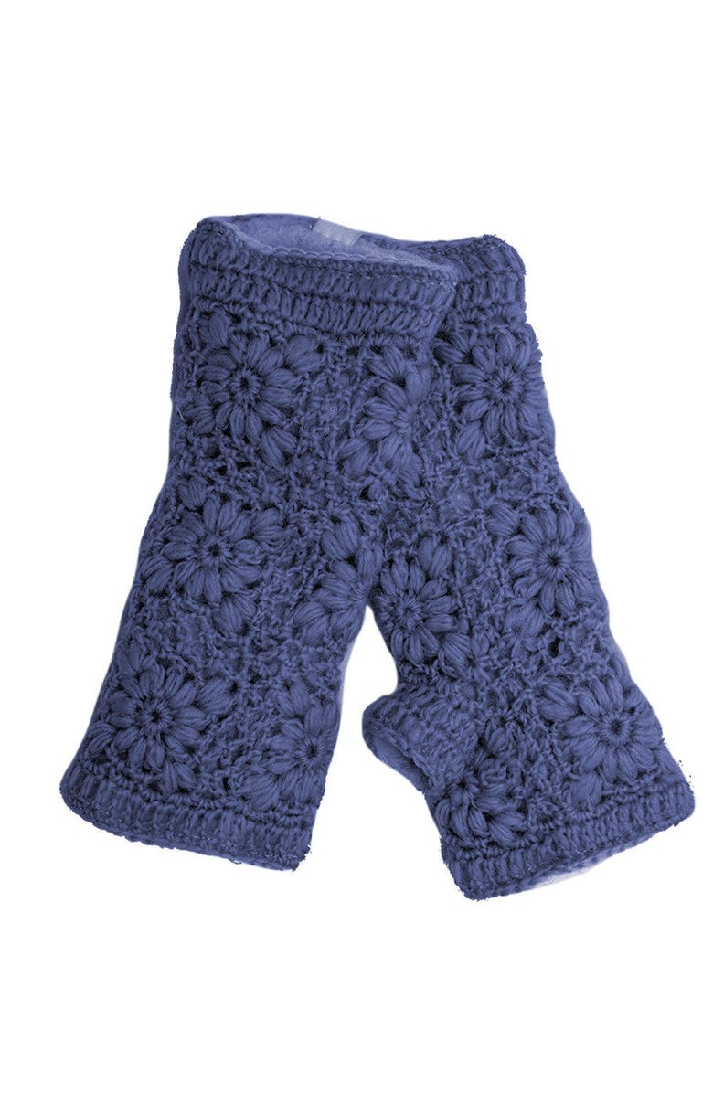 Nirvanna Designs Flower Crochet Handwarmers, Alternate, color, Black