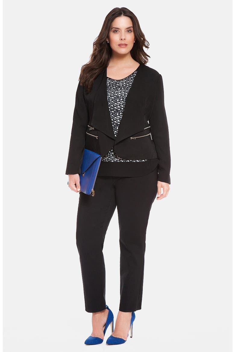 Zip Detail Open Front Crepe Jacket, Alternate, color, BLACK