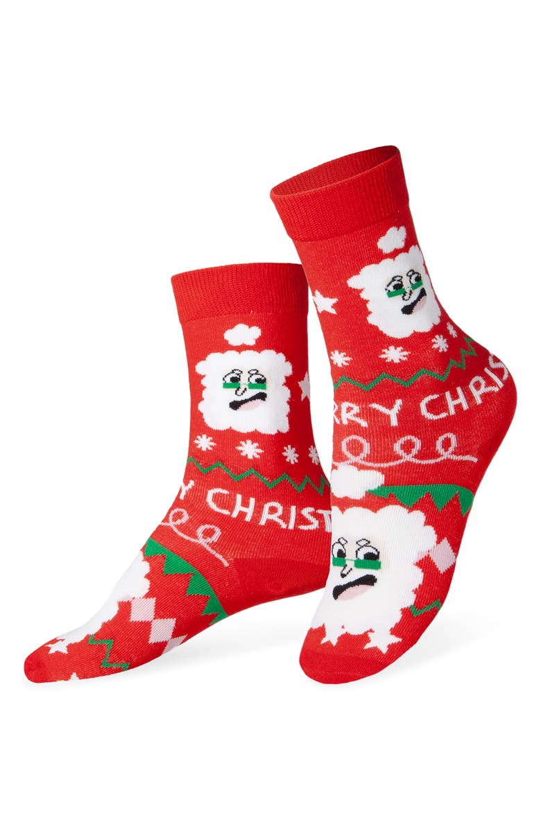 doiy Kids' Christmas Santa Crew Socks, Main, color, Red