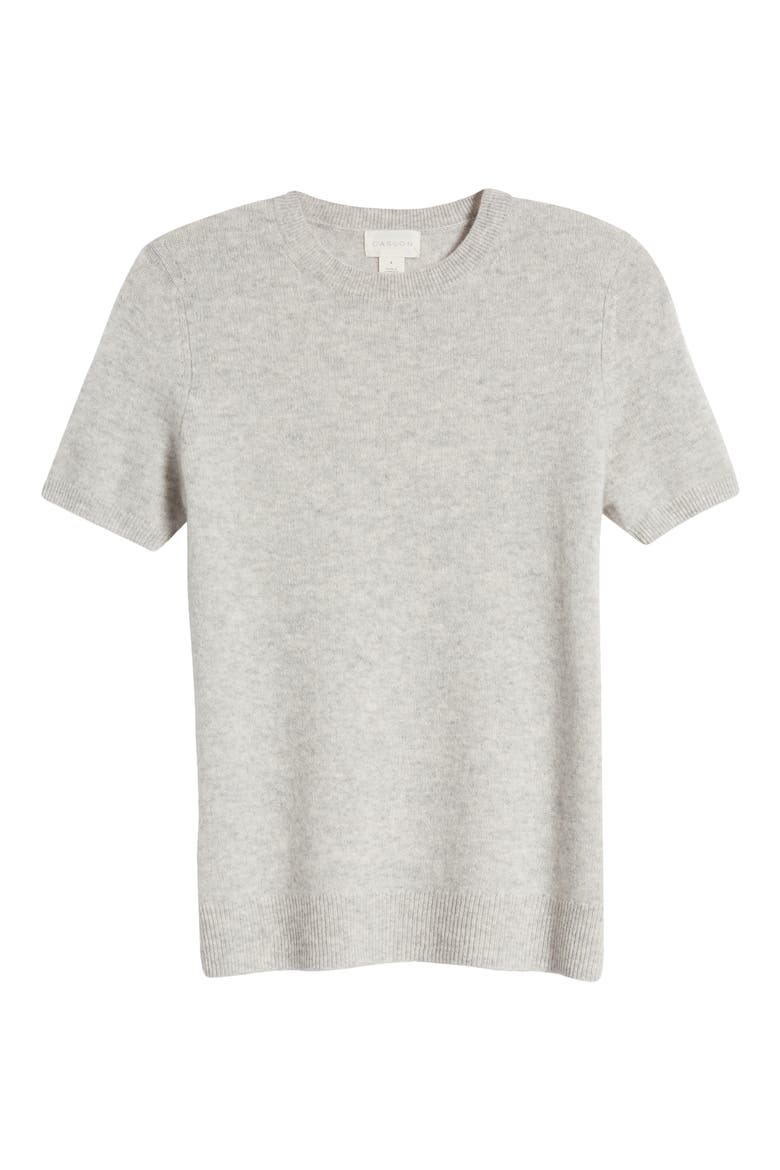 Short Sleeve Wool & Cashmere Sweater, Alternate, color, GREY LIGHT HEATHER