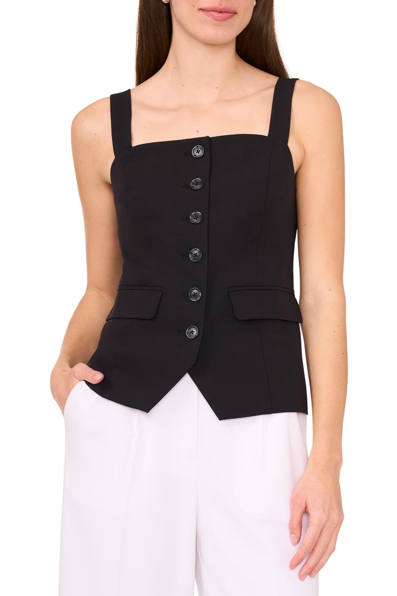 Sleeveless Button-Up Bustier Top, Main, color, RICH BLACK