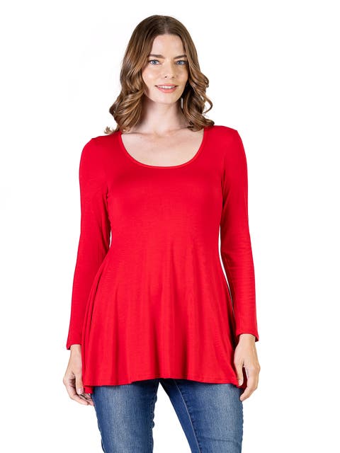Long Sleeve Solid Color Swing Style Flared Tunic Top