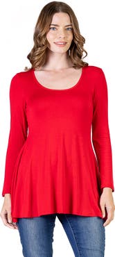 24seven Comfort Apparel Long Sleeve Solid Color Swing Style Flared Tunic Top