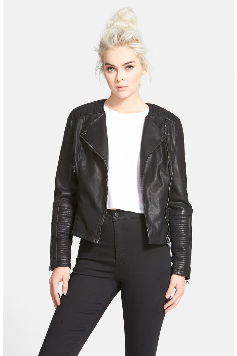 Faux Leather Biker Jacket, Main, color, BLACK