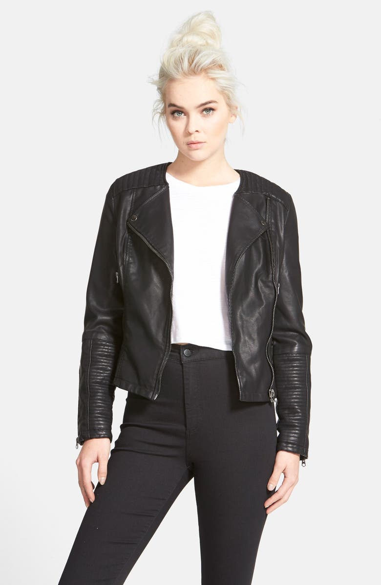 Topshop Faux Leather Biker Jacket, Main, color,