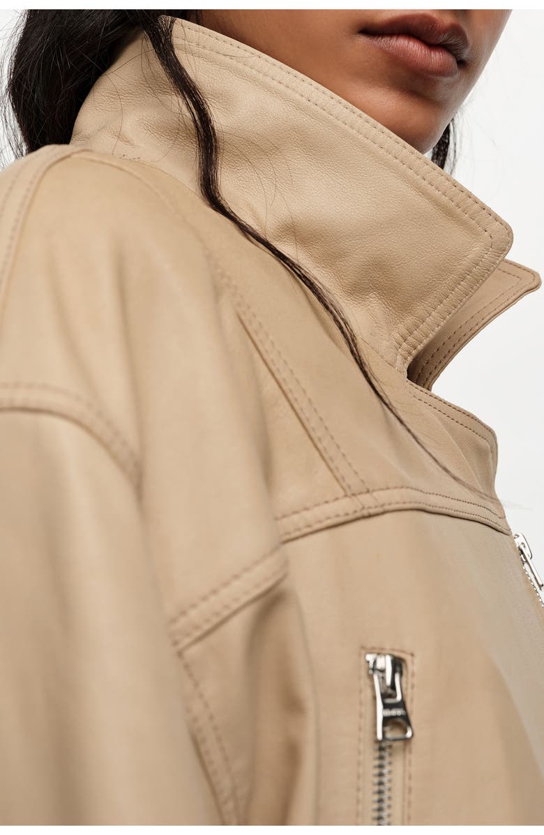 Bimba y Lola Double-breasted leather jacket with adjustable detailing, Alternate, color, Light Stone