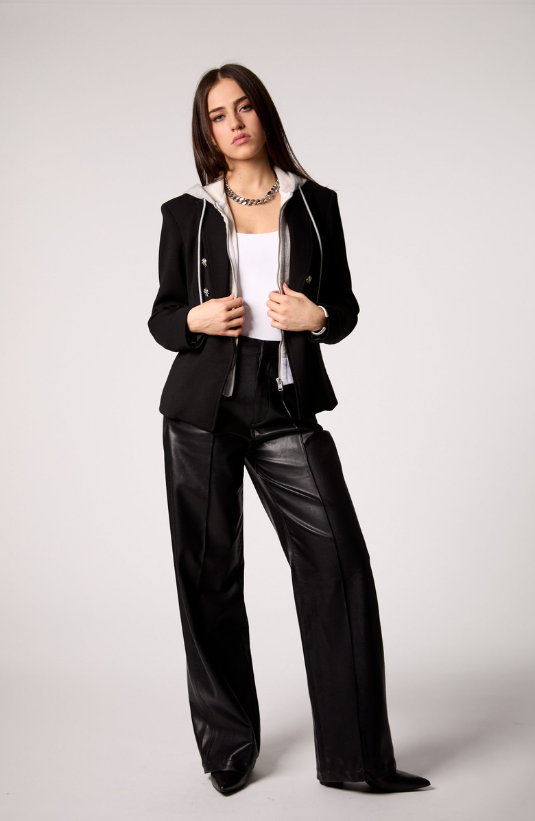 BLUE REVIVAL Helen Double-Breasted Blazer with Removable Hoodie Insert, Alternate, color, Black