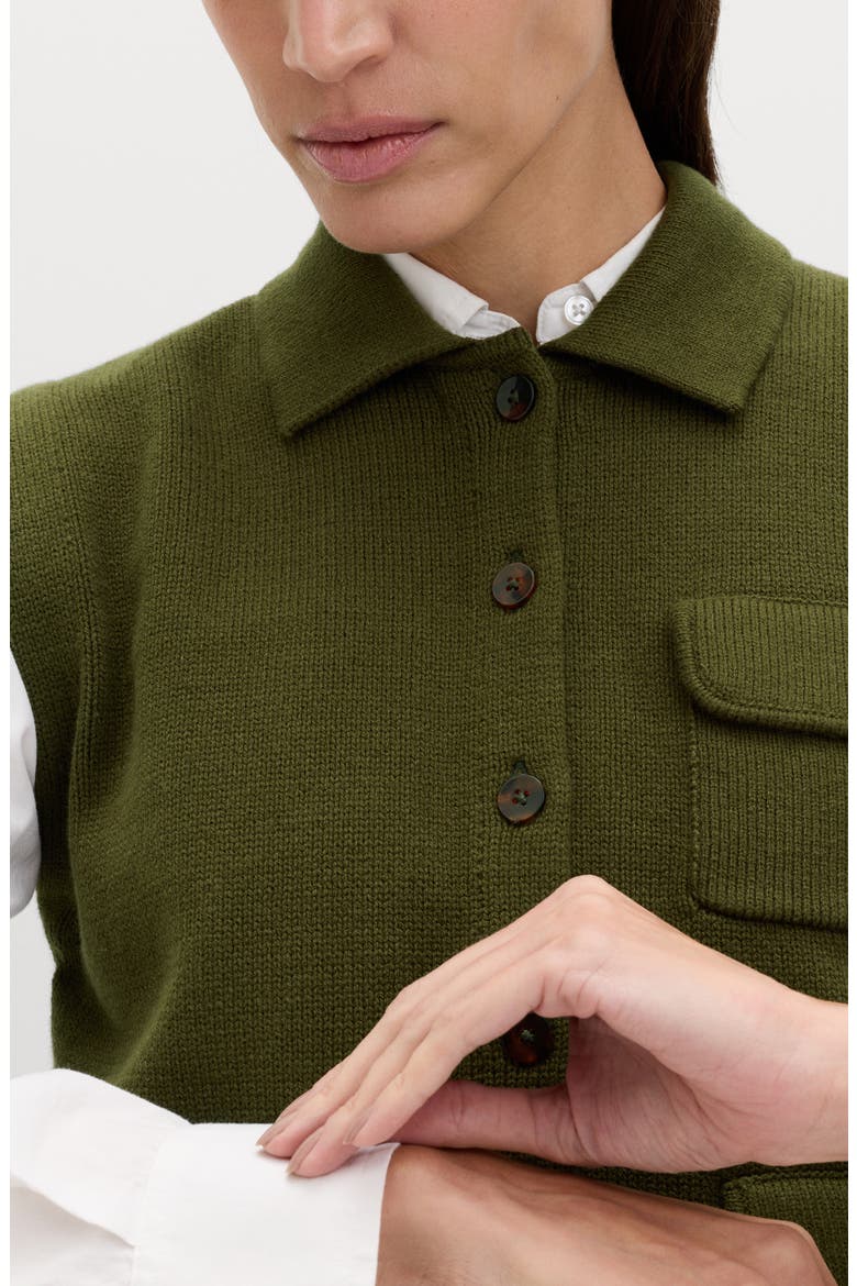 Polo Collar Sweater Vest, Alternate, color, DARK KHAKI
