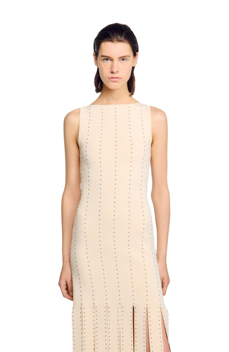 SANDRO Fringed knit maxi dress, Alternate, color,