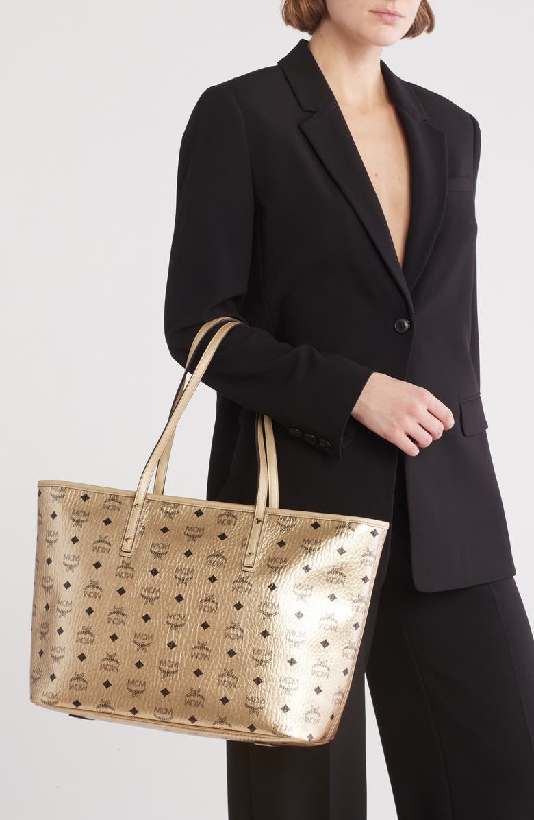 MCM Aren Visetos Metallic Tote Bag, Alternate, color,