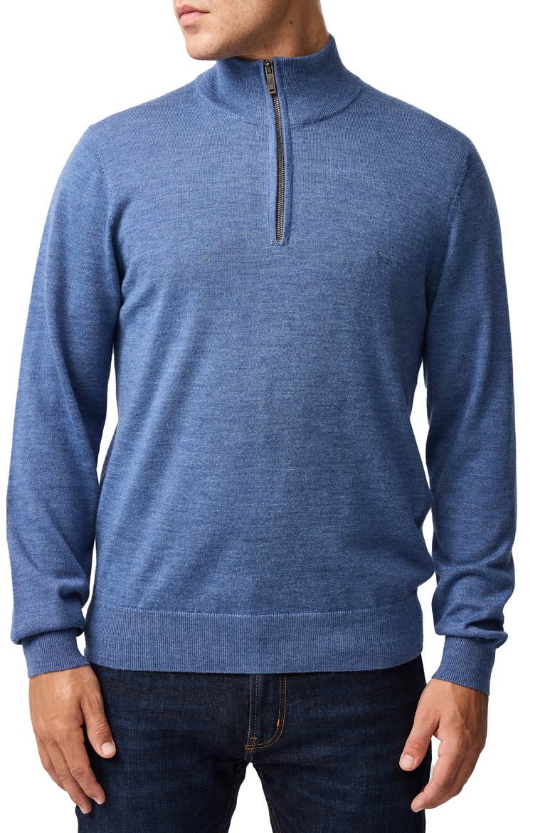 Nobles Funnel Neck Merino Wool Half Zip Sweater, Main, color, OCEAN