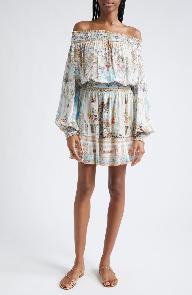 Camilla We Always Have Alexandria Off the Shoulder Long Sleeve Silk Dress, Main, color, 