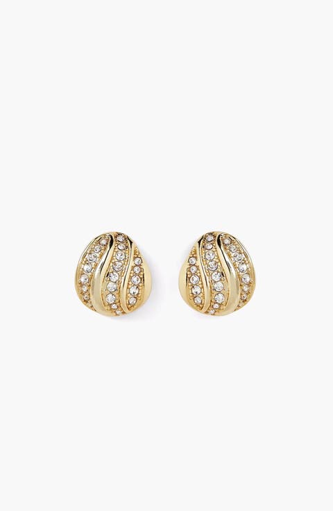 Twerti Pave Midi Studs In Gold & Crystals