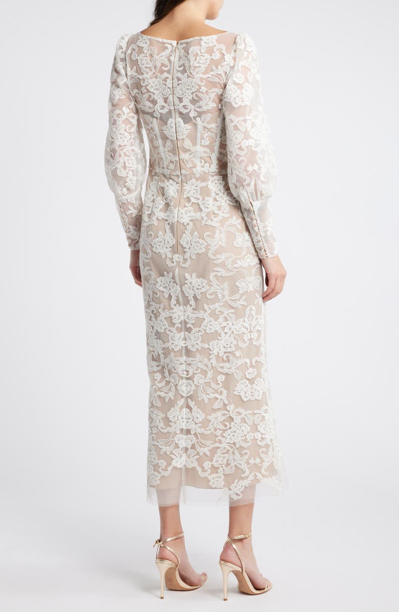 Marchesa Notte Corded Lace Long Sleeve Cocktail Dress, Alternate, color, 