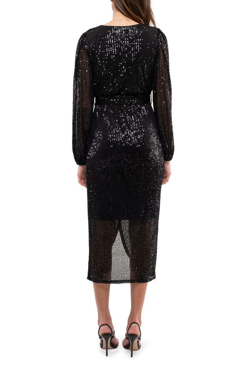 Sequin Long Sleeve Dress, Alternate, color, BLACK