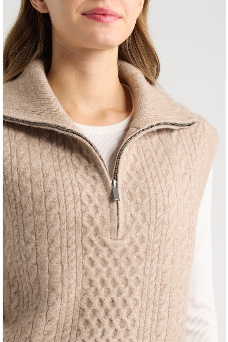 Cable Knit Quarter Zip Sweater Vest, Alternate, color, SIMPLY TAUPE