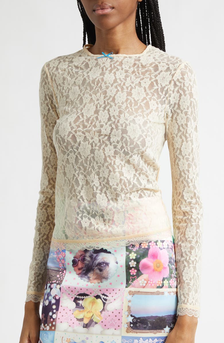 Sandy Liang Scoby Long Sleeve Lace Top, Alternate, color, Ivory