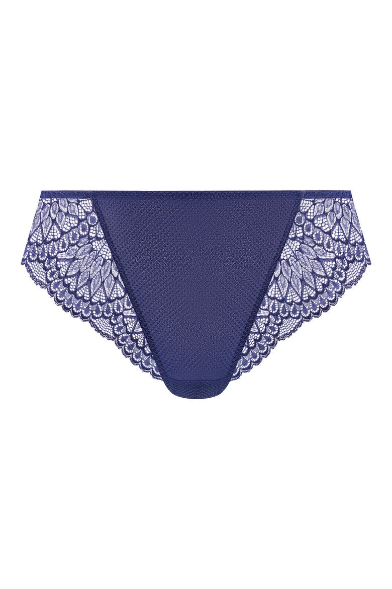 Tiernie Lace & Mesh Thong, Alternate, color, DENIM