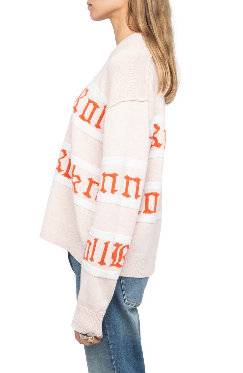 Zadig & Voltaire Markuz Rock 'N' Roll Jacquard Stripe Wool & Cashmere Sweater, Alternate, color, Pearly