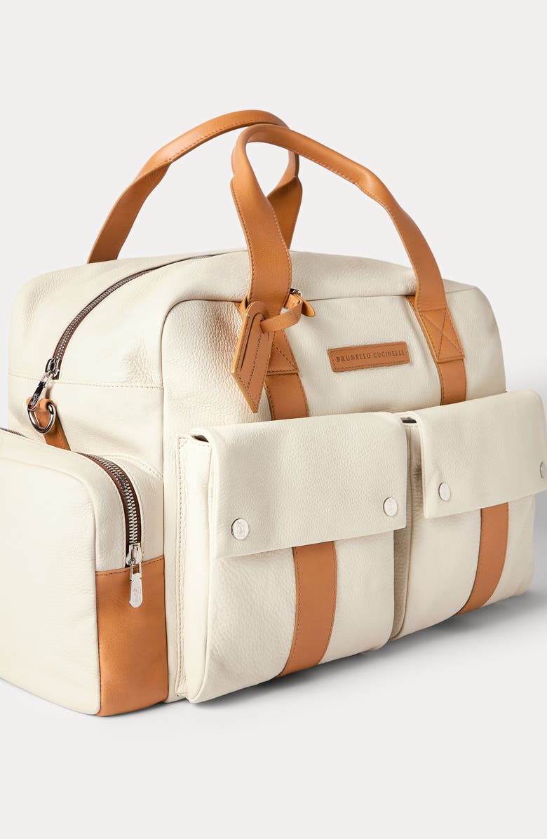Brunello Cucinelli Calfskin and cowhide duffle bag, Alternate, color, Ivory