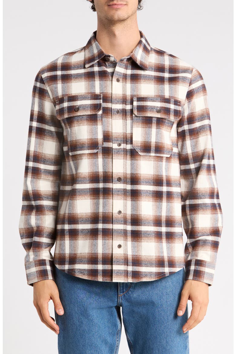 Woodhaven Plaid Flannel Shirt, Main, color, WHITE/ BROWN PLAID