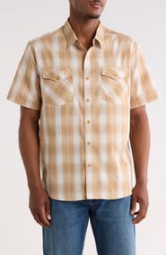 Frye Plaid Short Sleeve Dobby Button-Up Shirt