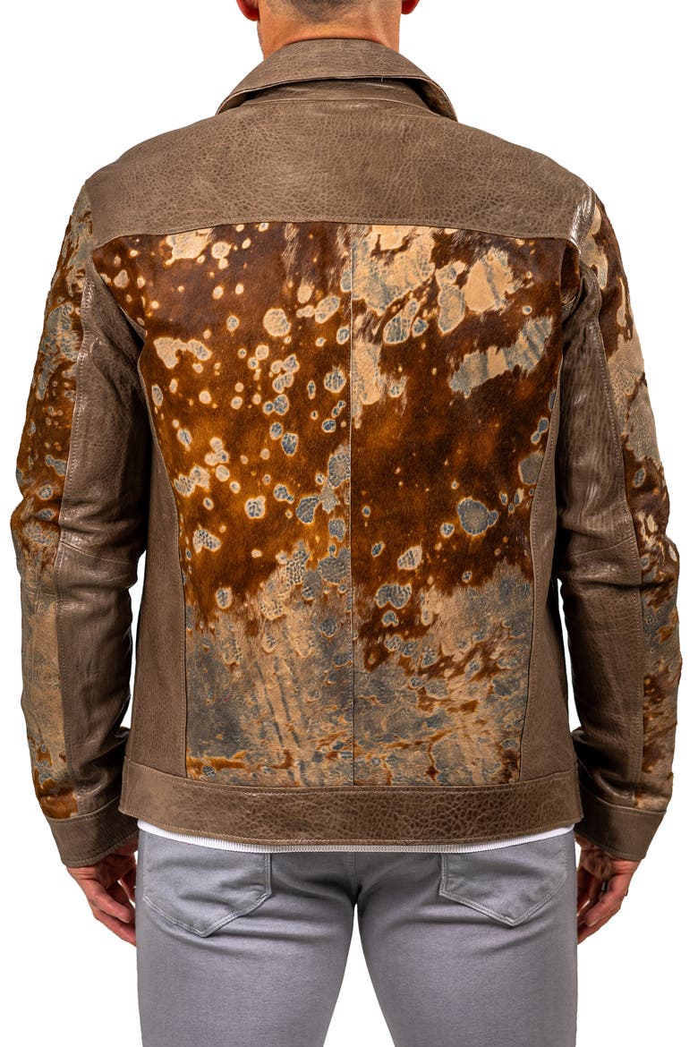 Leather & Genuine Calf Hair Jacket, Alternate, color, BROWN