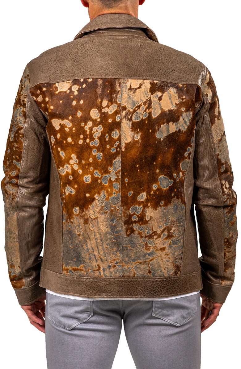 Maceoo Leather & Genuine Calf Hair Jacket, Alternate, color, Brown