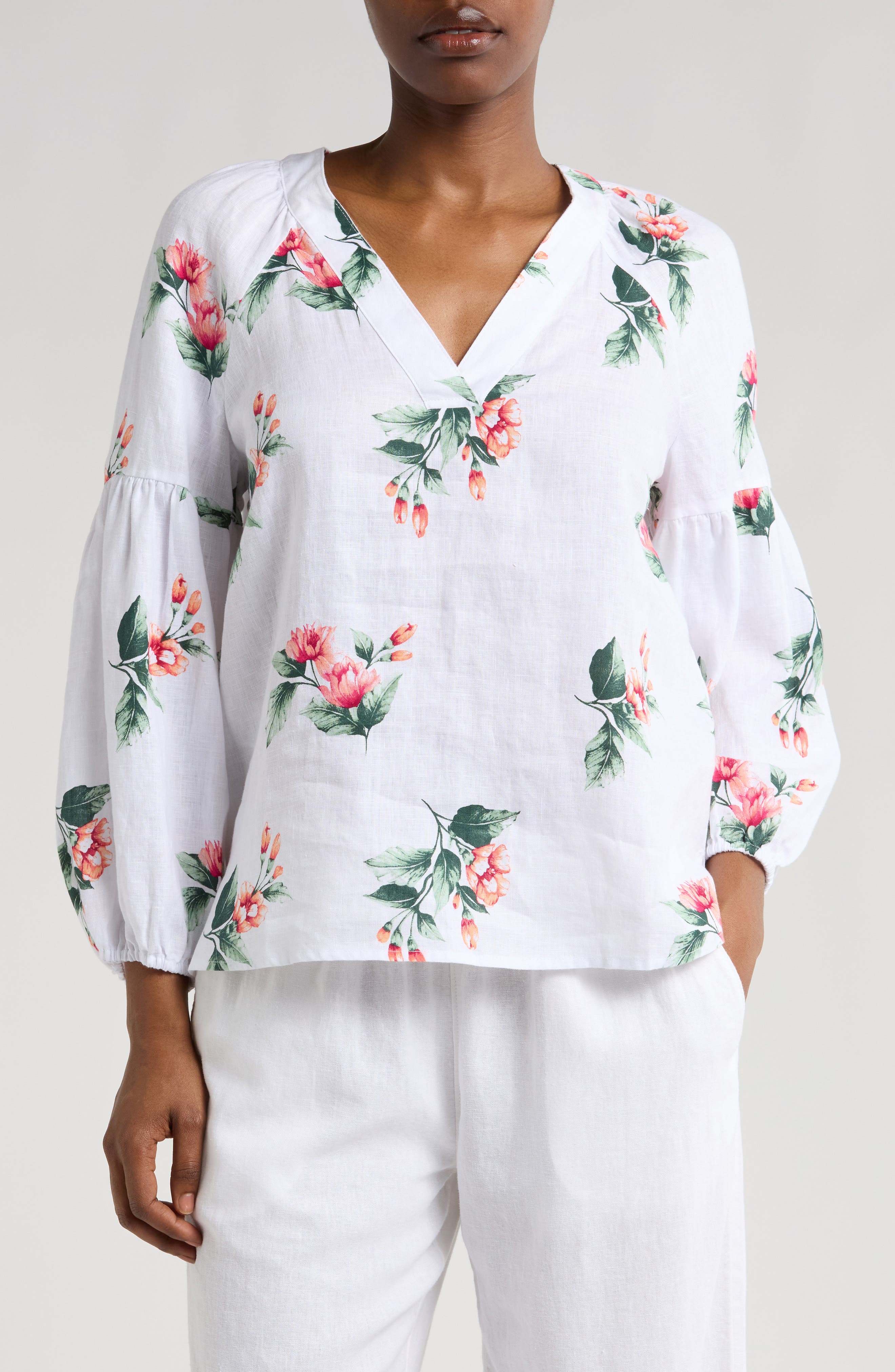 Tommy Bahama Florentina Flourish Linen Popover Top