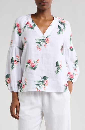 Tommy Bahama Florentina Flourish Linen Popover Top