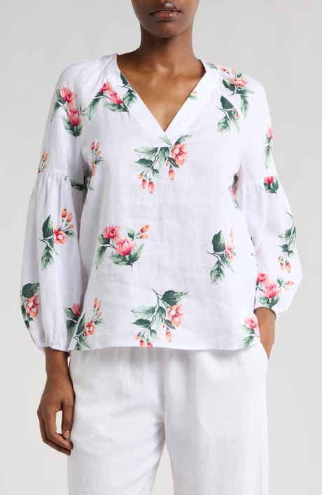 Tommy Bahama Florentina Flourish Linen Popover Top