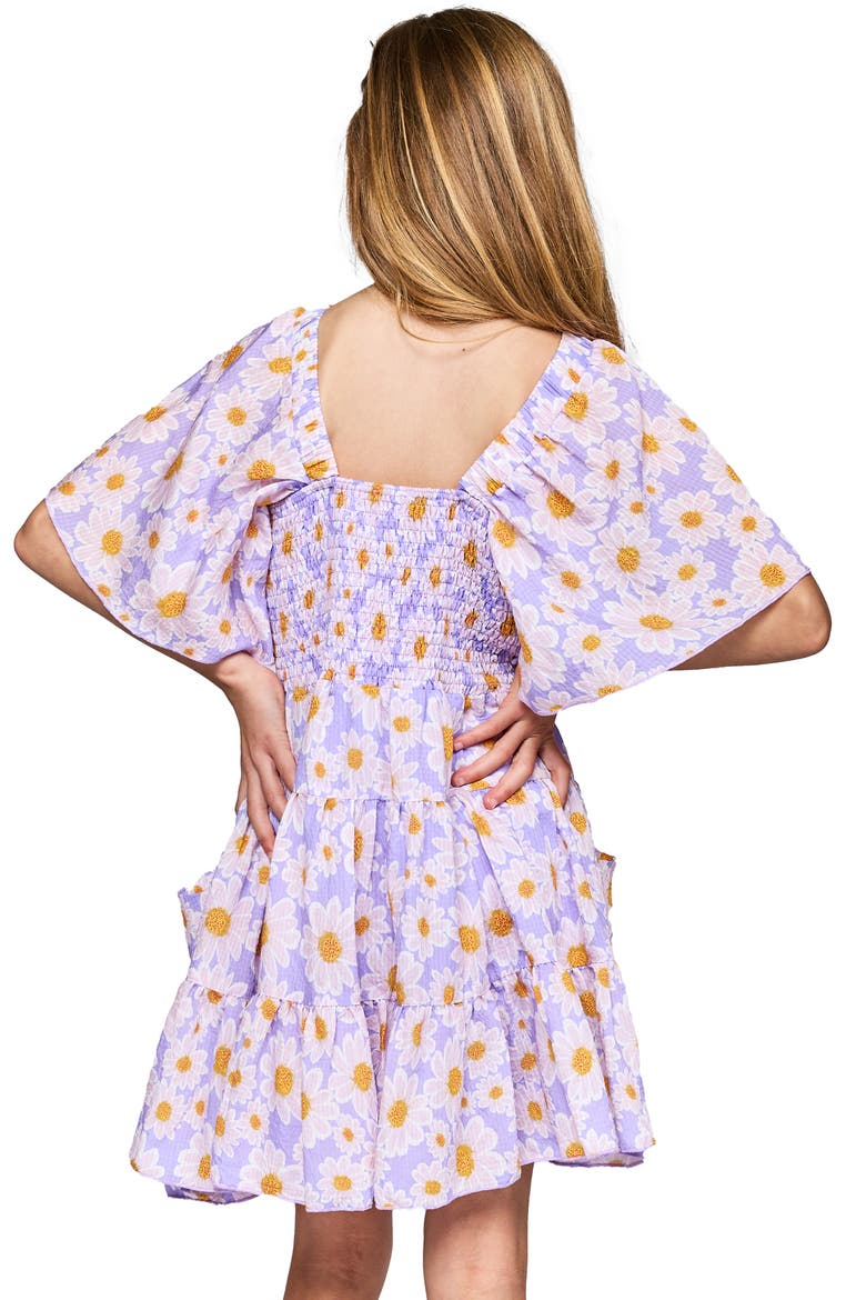 Kids' Floral Side Cutout Flutter Sleeve Dress, Alternate, color, LAVENDER MULTI