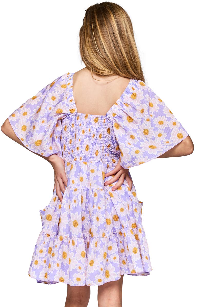 Hannah Banana Kids' Floral Side Cutout Flutter Sleeve Dress, Alternate, color, Lavender Multi