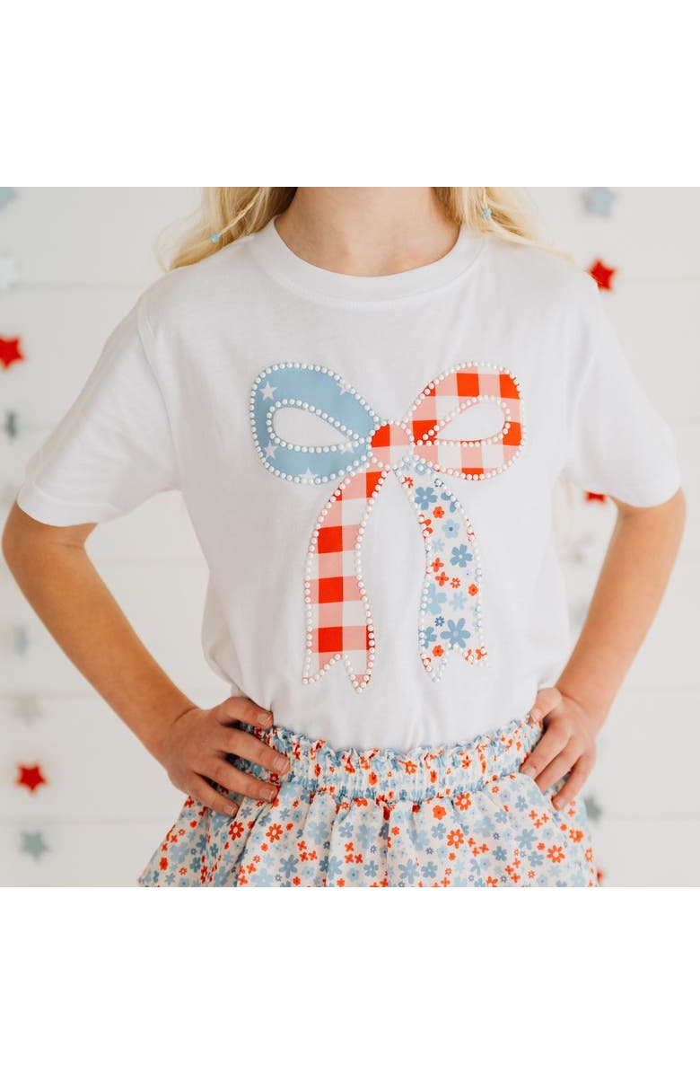 Sweet Wink Patchwork Bow Patch Short Sleeve T-Shirt, Alternate, color, White