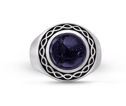 Blue Sand Stone Sterling Silver Men Signet Ring