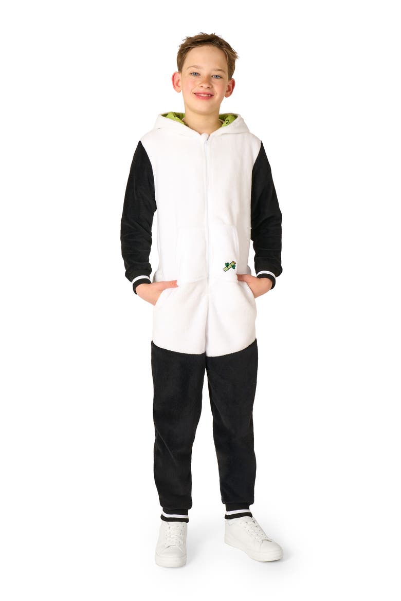 Kids' Panda One Piece Hooded Jumpsuit, Alternate, color, BLACK