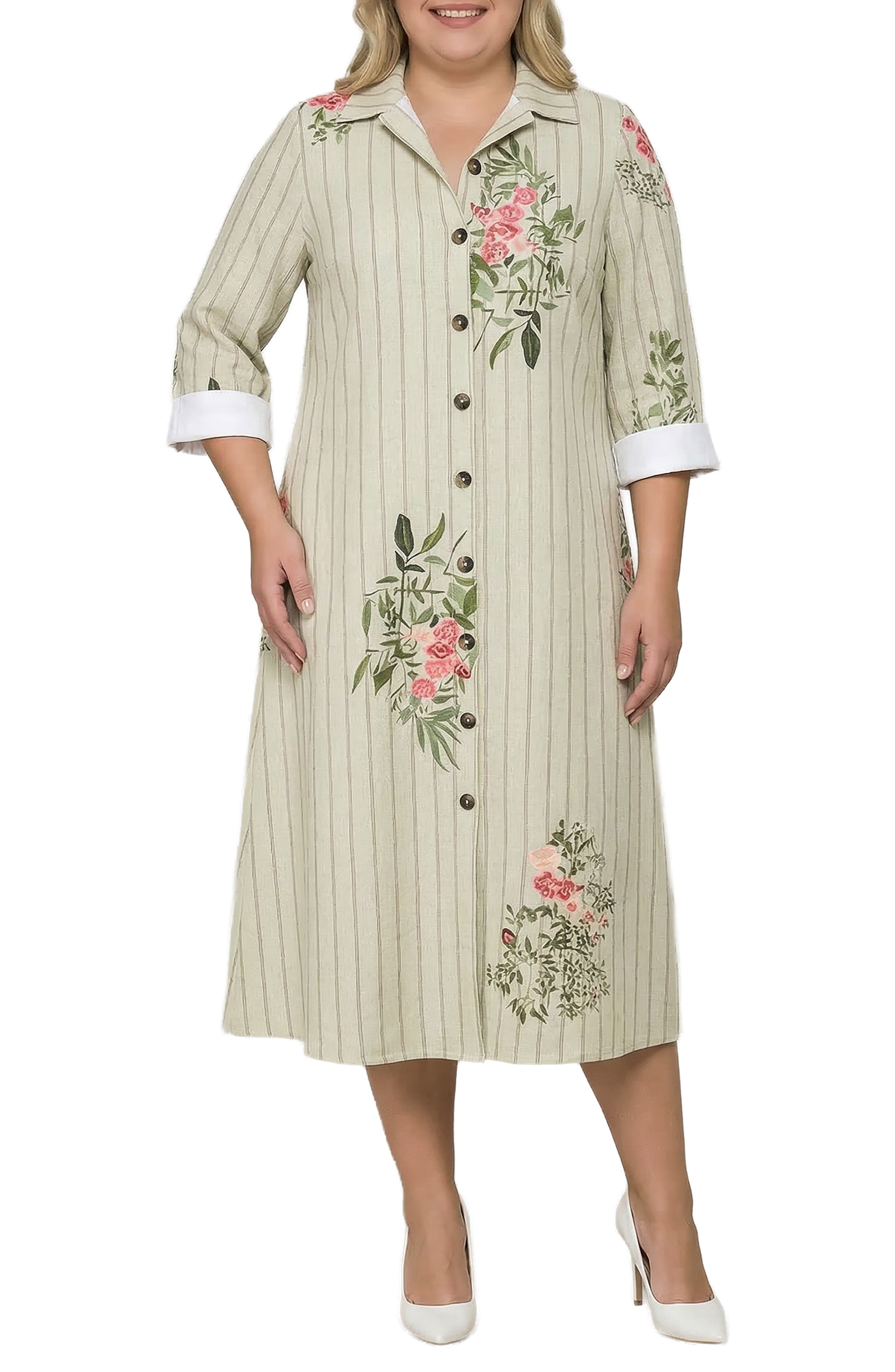 Stripe & Floral Midi Shirtdress