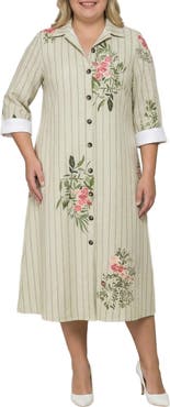Standards & Practices Stripe & Floral Midi Shirtdress