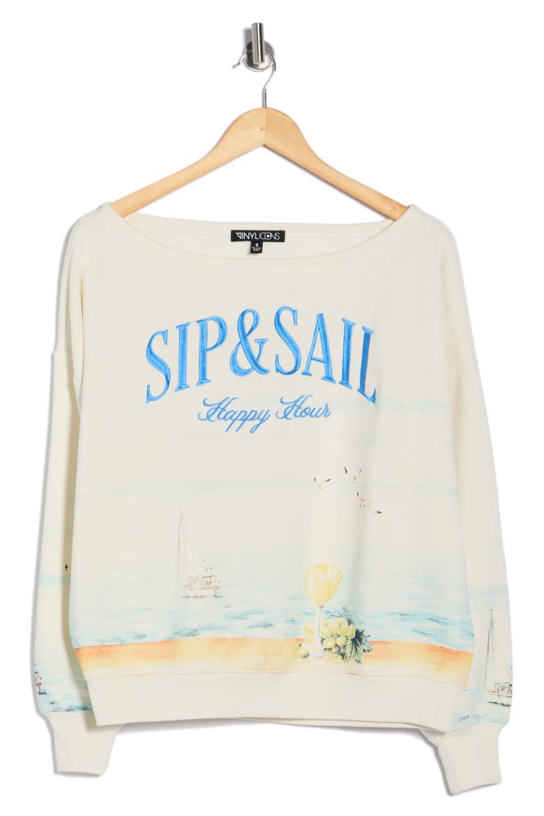 Sip & Sail Off The Shoulder Sweatshirt, Alternate, color, MARSHMALLOW