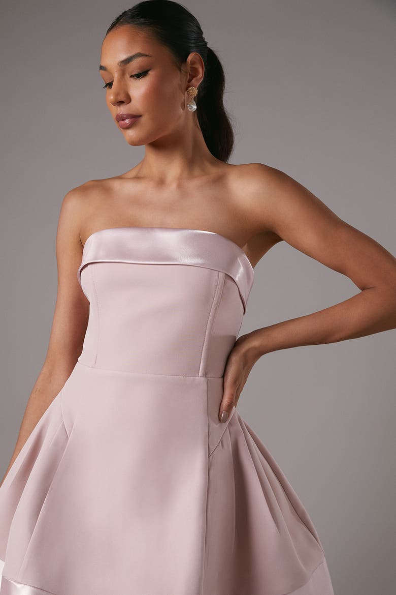 Bandeau Satin Detail Pleated Mini Dress, Alternate, color, Pink