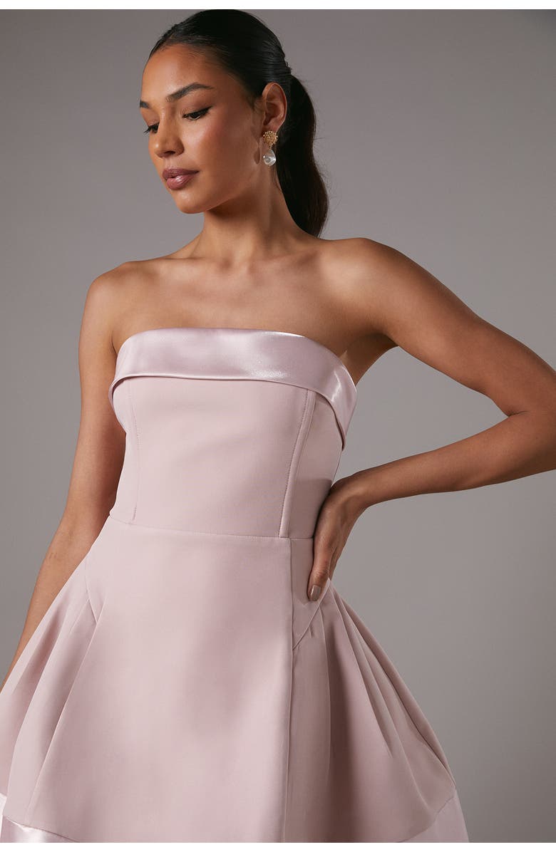 Coast Bandeau Satin Detail Pleated Mini Dress, Alternate, color, Pink